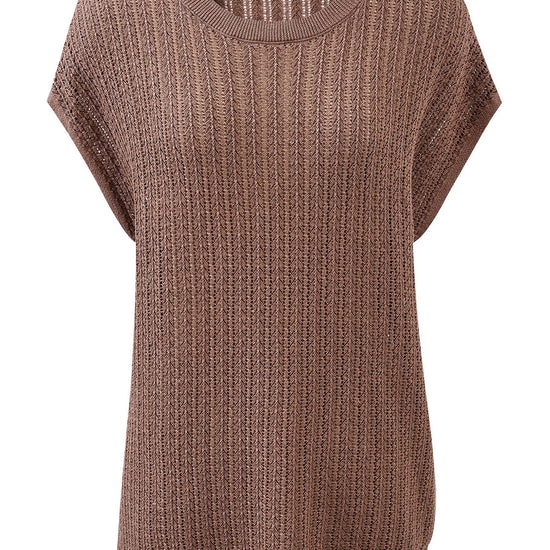 COMOBOCA Women's Openwork Side Slit Knit Top