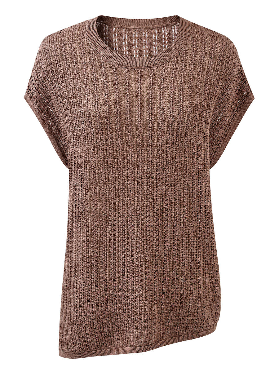 COMOBOCA Women's Openwork Side Slit Knit Top