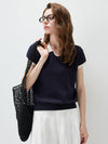 COMOBOCA Women's Contrast Collar V-Neck Knit Polo T-Shirt