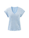 Women's V-Neck Silk-Cotton Jacquard Knit Short Sleeve T-Shirt