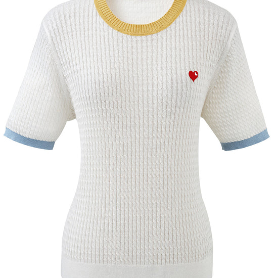 COMOBOCA Women's Wavy Textured Ribbed Knit T-Shirt