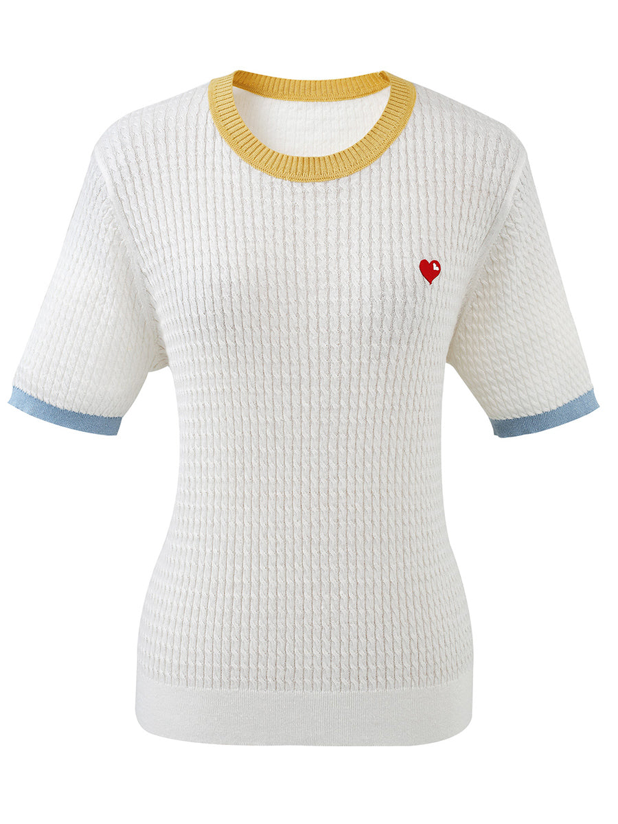 COMOBOCA Women's Wavy Textured Ribbed Knit T-Shirt