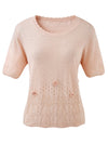 COMOBOCA Women's Sheer Openwork Knit T-Shirt