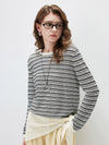 COMOBOCA Women's Striped Mesh Knit Round Neck Sweater