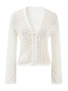COMOBOCA Women's Linen Lace Knit Tie Front Cardigan