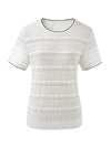 Women’s Silk-Cotton Round Neck Knit T-Shirt with Contrast-Trim Edging