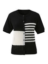 Women’s Round Neck Mulberry Silk Blend Contrast Color Striped Knitted Cardigan