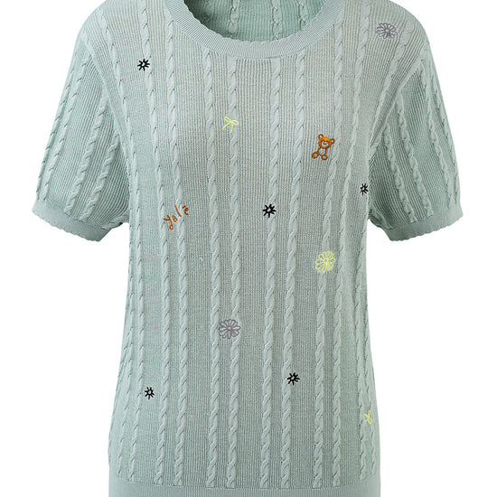 COMOBOCA Women's Cable Knit Embroidered Sweater