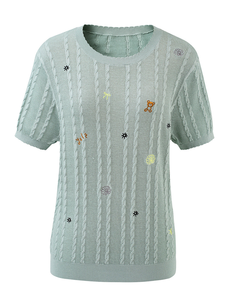 COMOBOCA Women's Cable Knit Embroidered Sweater