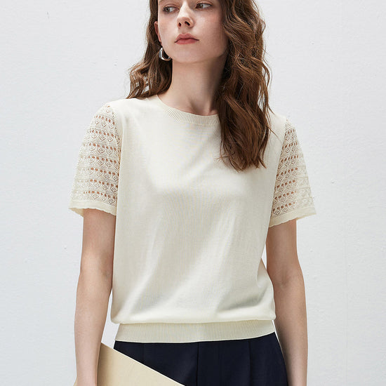 COMOBOCA Cloudy Women's Lace Round Neck Knit T-Shirt