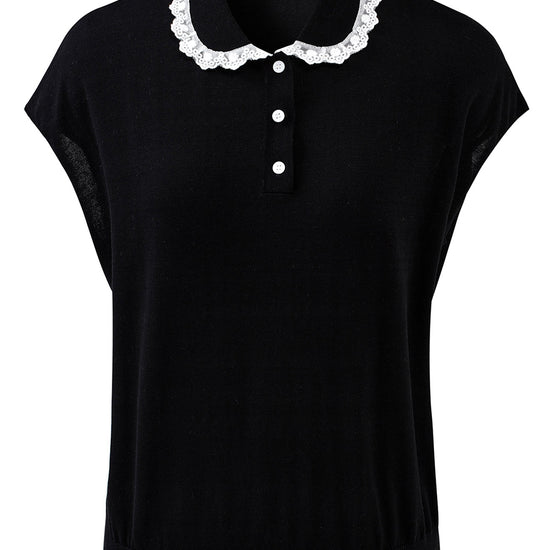 COMOBOCA Women's Lace Trim Collar Knit Polo T-Shirt