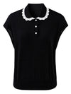 COMOBOCA Women's Lace Trim Collar Knit Polo T-Shirt