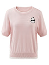 COMOBOCA Women's Panda Motif Contrast Trim Knit T-Shirt