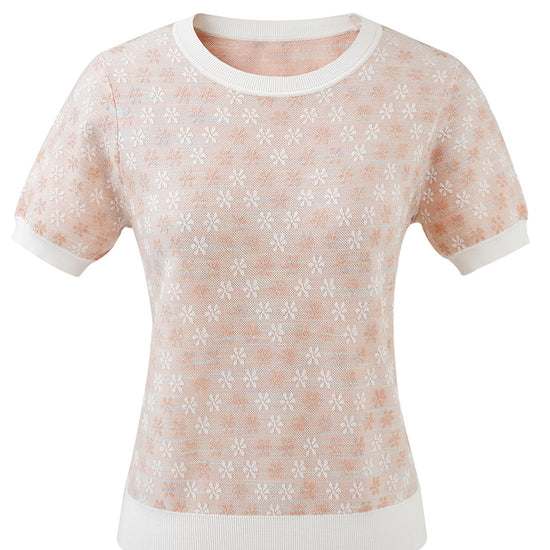 COMOBOCA Women's Ribbed Floral Textured Knit Top