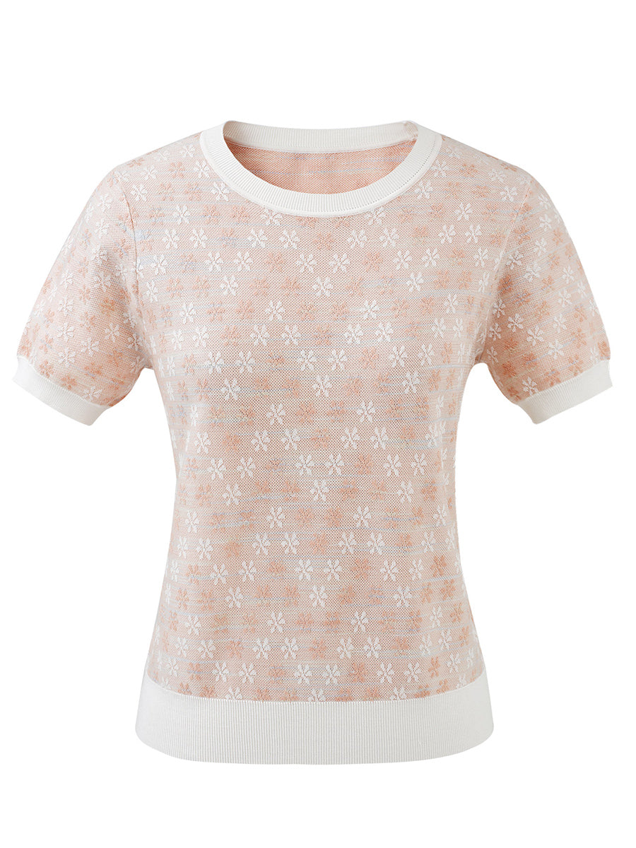COMOBOCA Women's Ribbed Floral Textured Knit Top