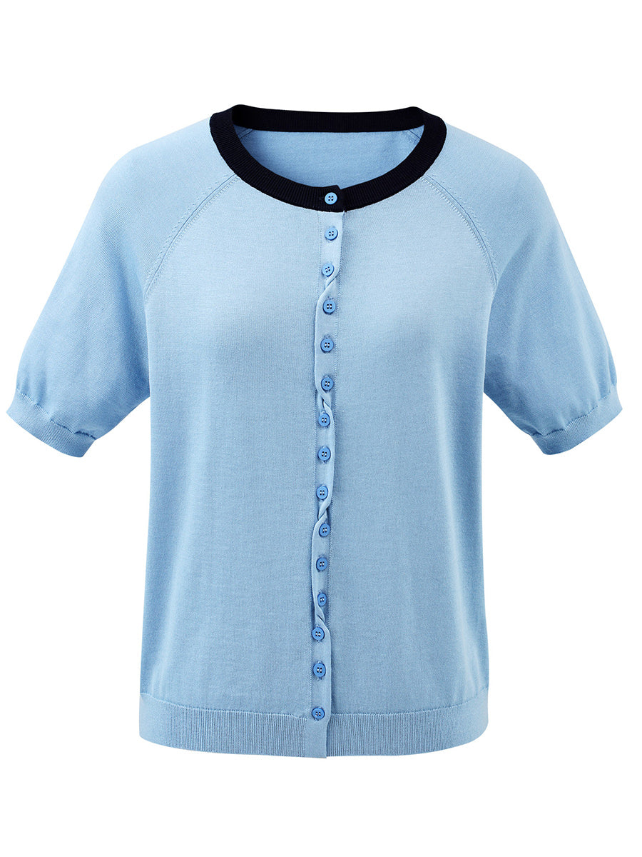 COMOBOCA Women's Contrast Trim Button Front Knit Cardigan