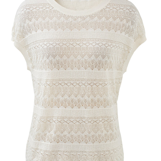 COMOBOCA Women's Openwork Striped Sleeveless Knit T-Shirt