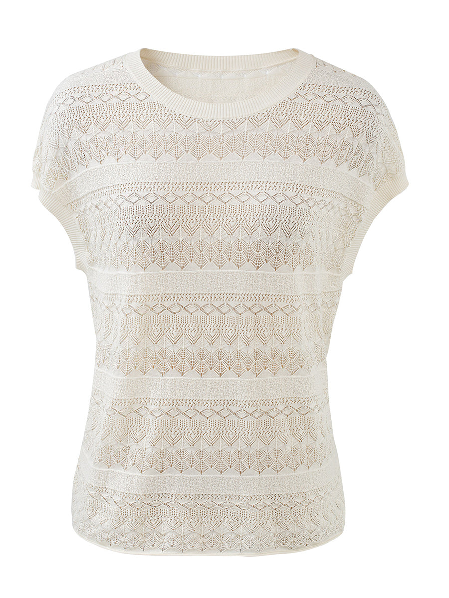 COMOBOCA Women's Openwork Striped Sleeveless Knit T-Shirt