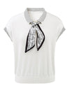Women’s Mulberry Silk Contrast Collar Striped Knit T-Shirt