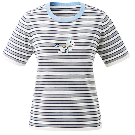 COMOBOCA Women's Embroidery Striped Knit Top