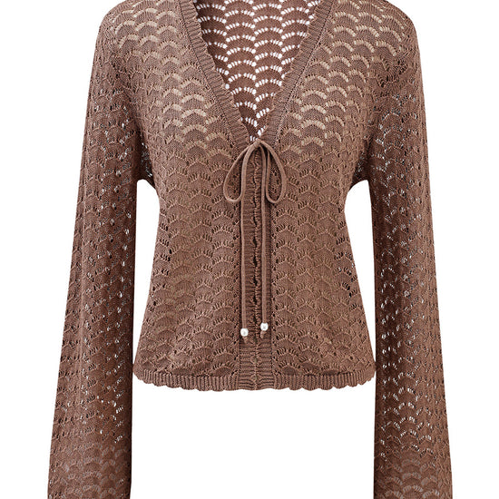 COMOBOCA Women's Linen Lace Knit Tie Front Cardigan