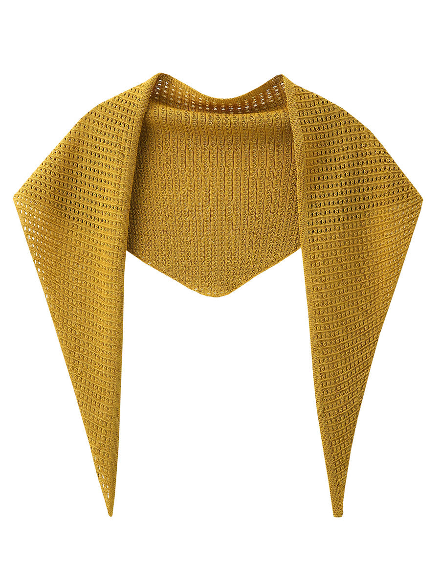 COMOBOCA Mustard Women's Openwork Knit Triangle Shoulder Wrap Scarf