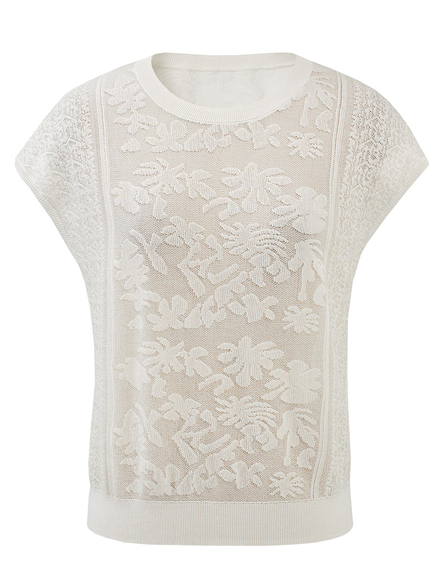 COMOBOCA Women's Semi Sheer Cap Sleeves Knit T-Shirt
