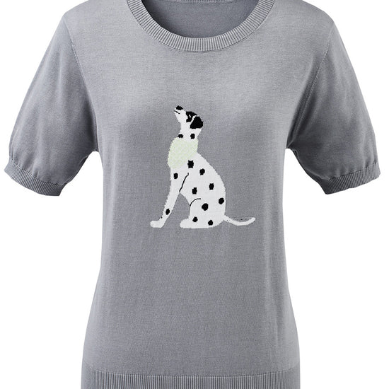 COMOBOCA Women's Dalmatian Intarsia Knit T-Shirt