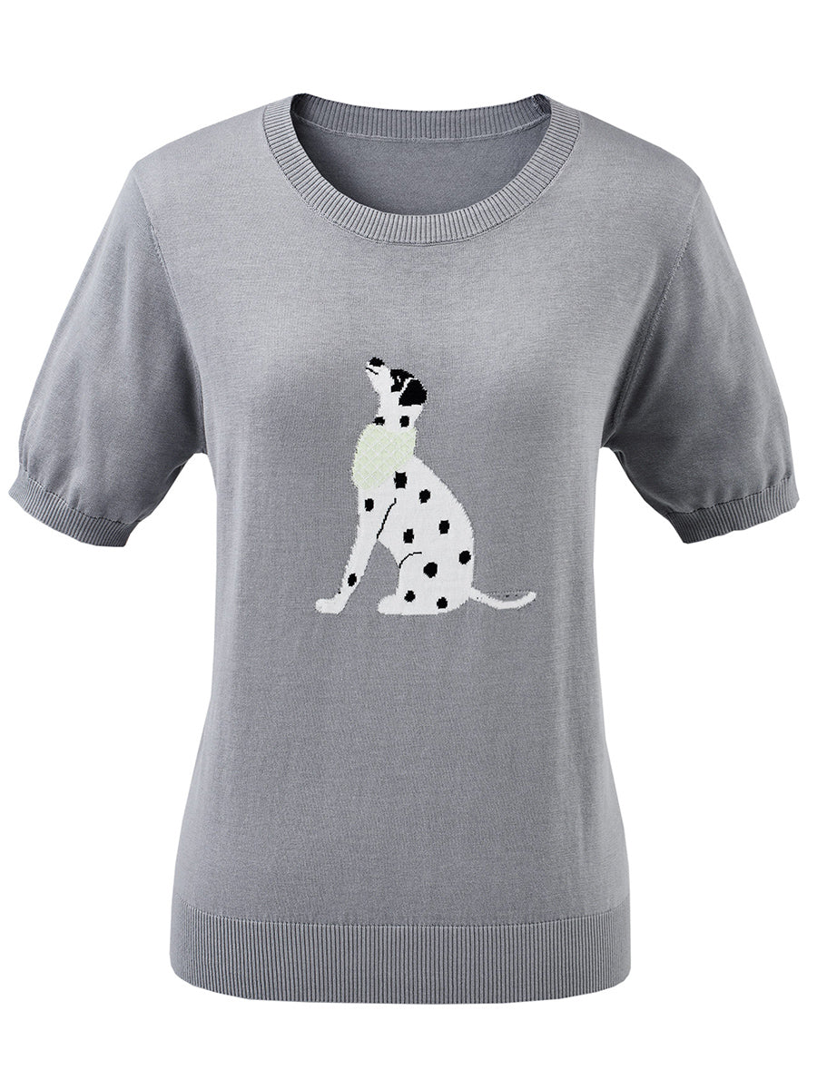 COMOBOCA Women's Dalmatian Intarsia Knit T-Shirt