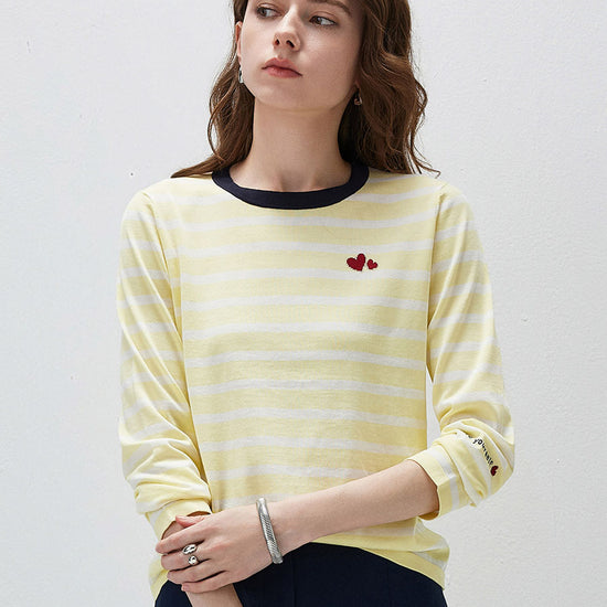 COMOBOCA Women's Stripe Round Neck Knit Sweater