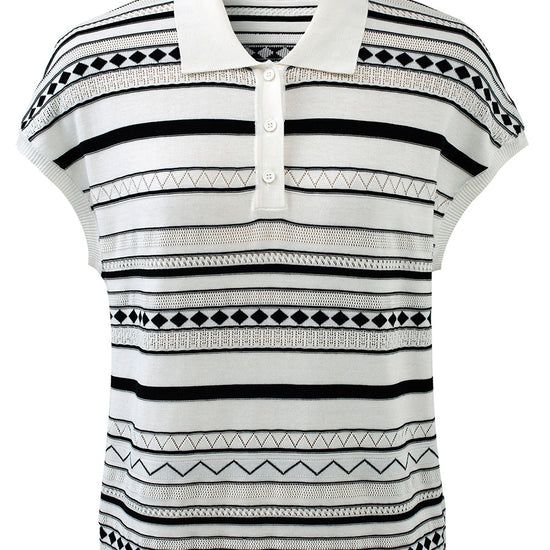 COMOBOCA Women's Geometric Stripe Polo Knit T-Shirt