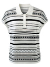 COMOBOCA Women's Geometric Stripe Polo Knit T-Shirt