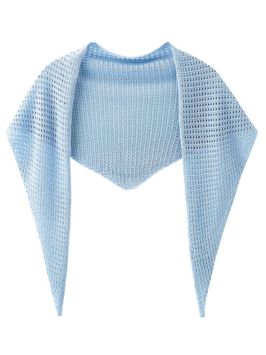 COMOBOCA Light Blue Women's Openwork Knit Triangle Shoulder Wrap Scarf