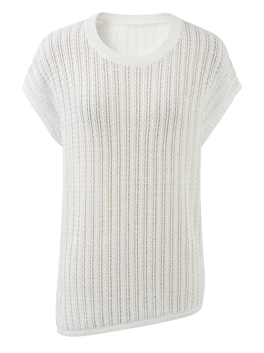 COMOBOCA Women's Openwork Side Slit Knit Top