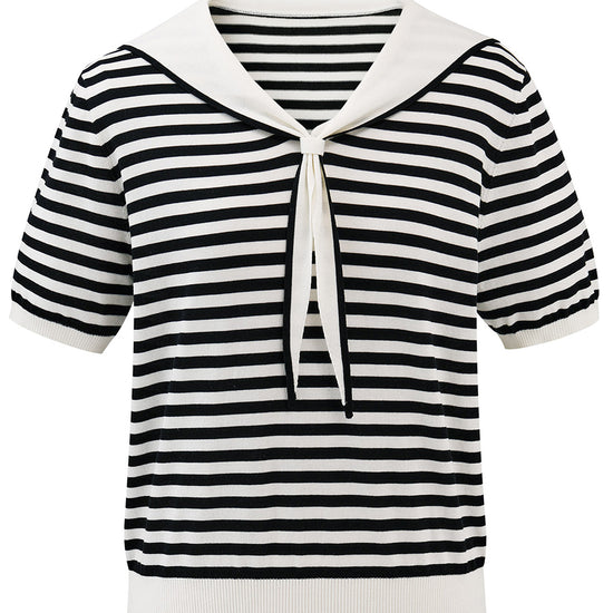 COMOBOCA Women's Striped Sailor Collar Knit Top