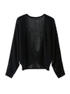 Women’s V-neck long-sleeve knit hollow-out linen-blend cardigan