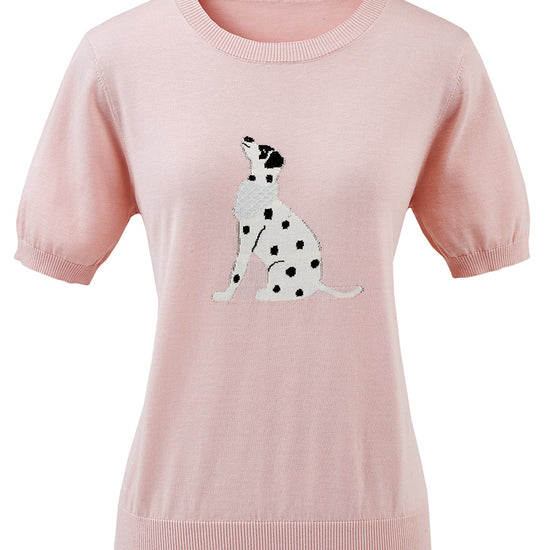 COMOBOCA Women's Dalmatian Intarsia Knit T-Shirt