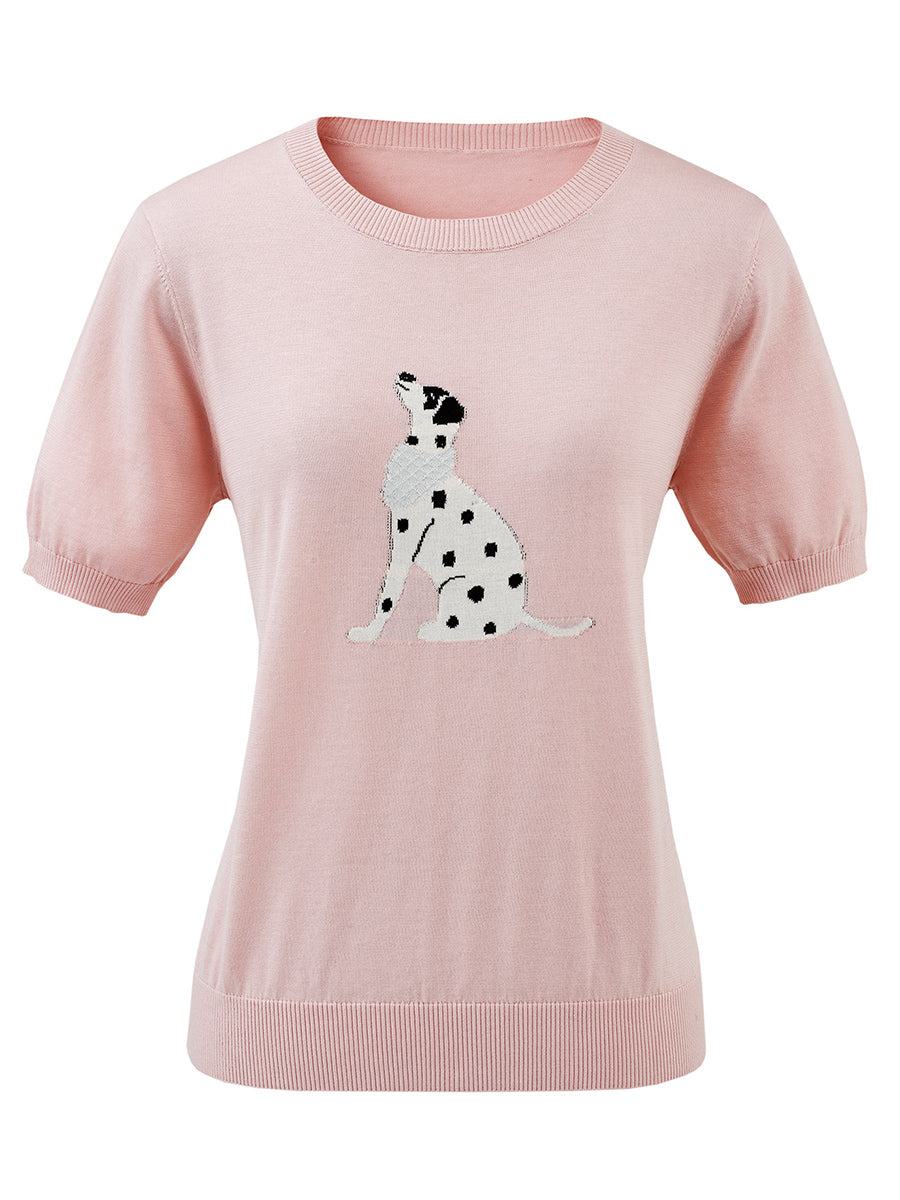 COMOBOCA Women's Dalmatian Intarsia Knit T-Shirt