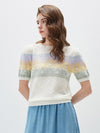 COMOBOCA Women's Rainbow Floral Semi Sheer Knit T-Shirt