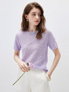 COMOBOCA Purple Women's Sheer Floral Lace Knit T-Shirt