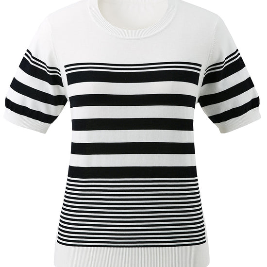COMOBOCA Women's Contrast Stripe Knit T-Shirt