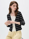 COMOBOCA Women's Striped Ribbed Knit Faux 2-in-1 Zip Cardigan
