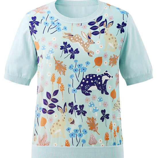 COMOBOCA Women's Ribbed Print Knit T-Shirt