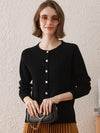 COMOBOCA BLACK 100% Wool Women's Round Neck Cardigan Sweater