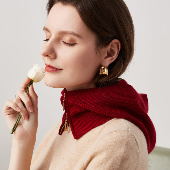 COMOBOCA 100% Cashmere Women's Zip Up Knit Hooded Neck Warmer