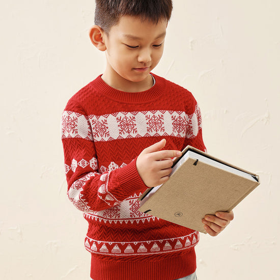 COMOBOCA 100% Wool Kids' Nordic Snowflake Knit Sweater