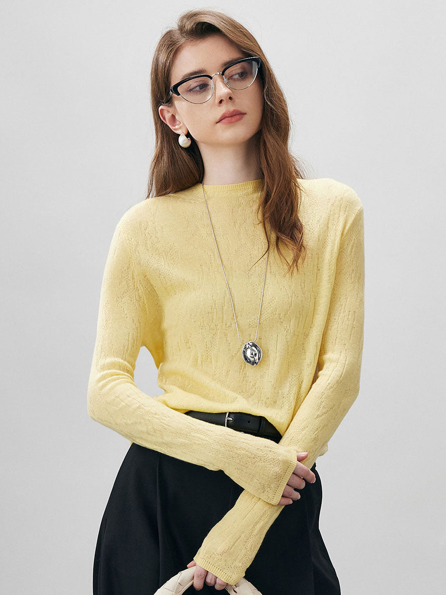 COMOBOCA Light Yellow Women's Round Neck Knit Sweater