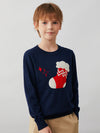COMOBOCA 100% Wool Kids' Christmas Stocking Round Neck Sweater