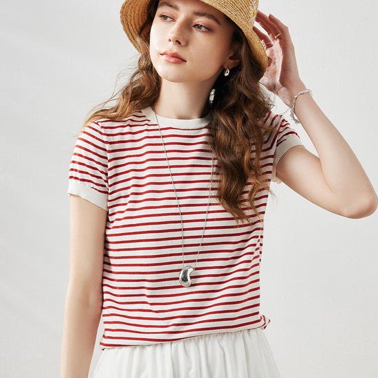 COMOBOCA Women's Striped Button Back T-Shirt