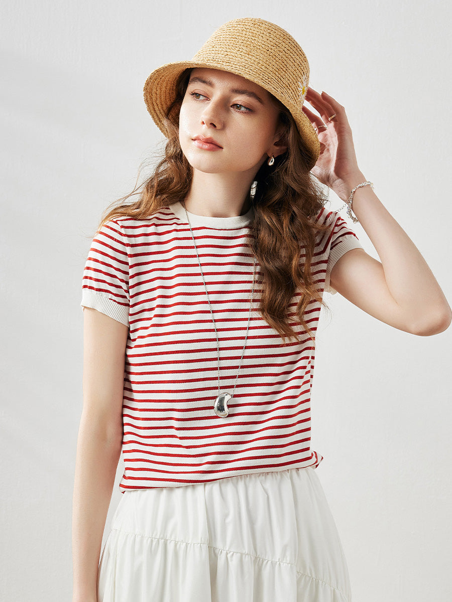 COMOBOCA Women's Striped Button Back T-Shirt